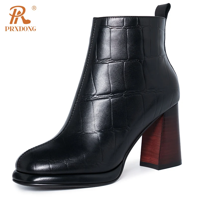 PRXDONG Genuine Leather Retro Autumn WInter Warm Ankle Boots Chunky High Heels Platform Shoes Black Brown Zipper Dress Office 39
PRXDONG Genuine Leather Retro Autumn WInter Warm Ankle Boots Chunky High Heels Platform Shoes Black Brown Zipper Dress Office 39