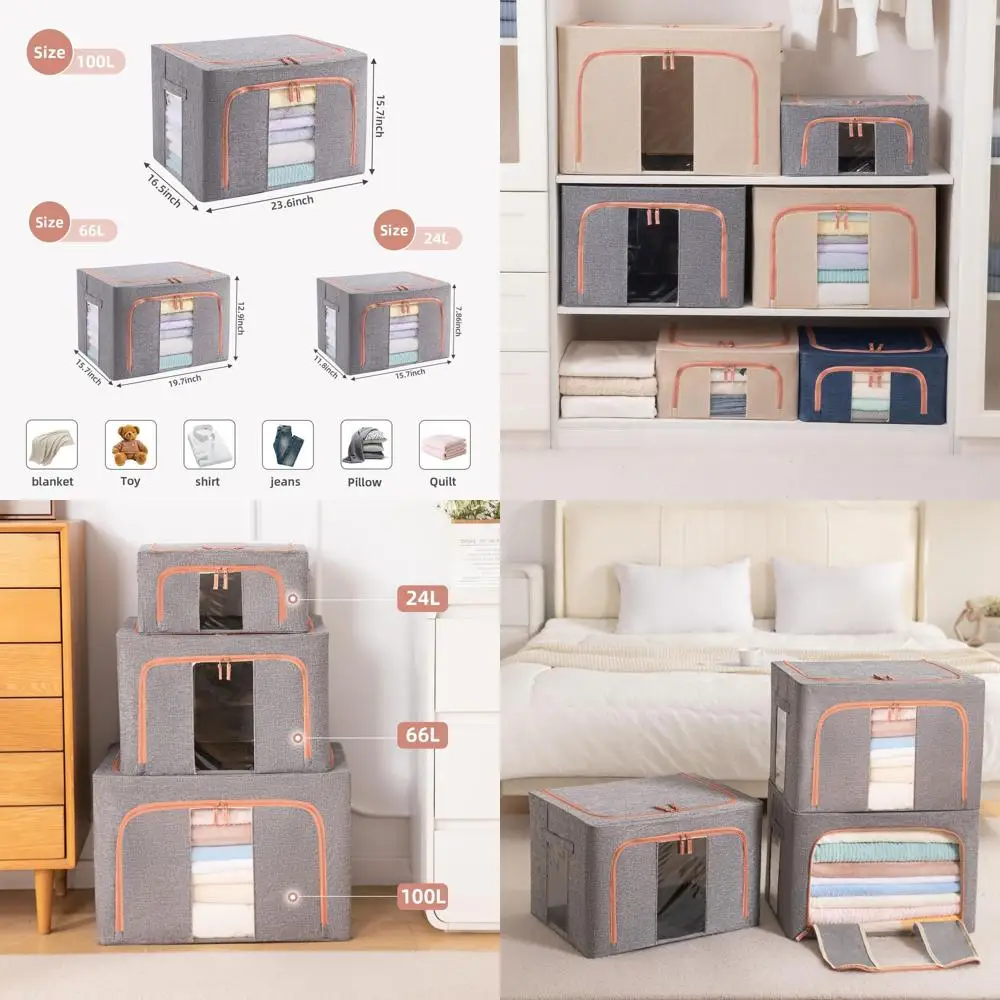 Collapsible 66L Stackable Storage Bins with Metal Handles, Zippered Lid - Grey Closet Organizer for Clothes, Bedding, and Towels
Collapsible 66L Stackable Storage Bins with Metal Handles, Zippered Lid - Grey Closet Organizer for Clothes, Bedding, and Towels