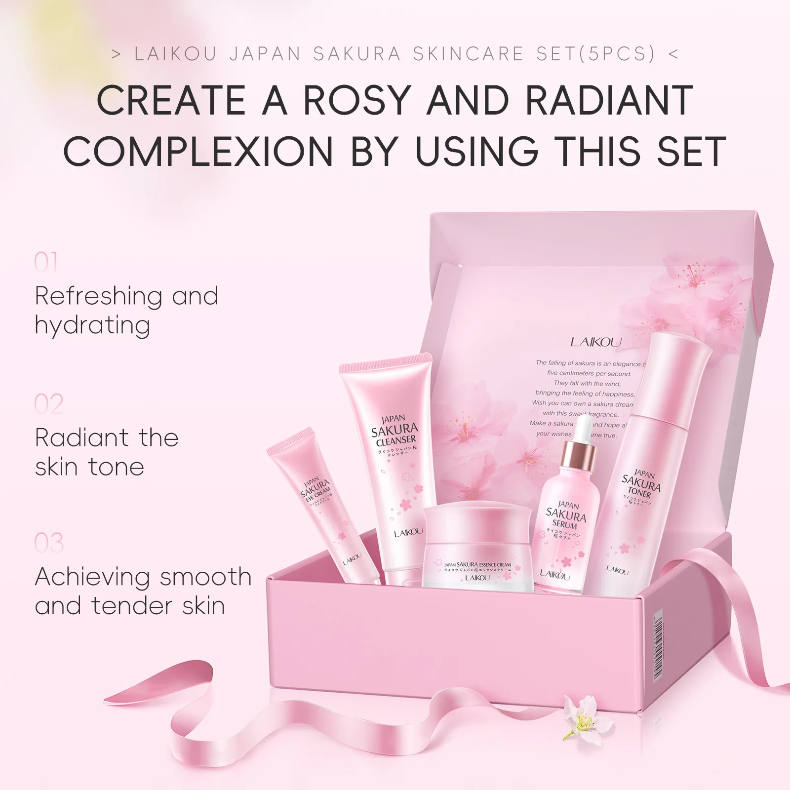 5pcs/Set Sakura Skin Care Sets Face Cream Serum Toner Facial Cleanser Eye Cream Essence Face Skin Care Set Product Gift Box  
5pcs/Set Sakura Skin Care Sets Face Cream Serum Toner Facial Cleanser Eye Cream Essence Face Skin Care Set Product Gift Box 