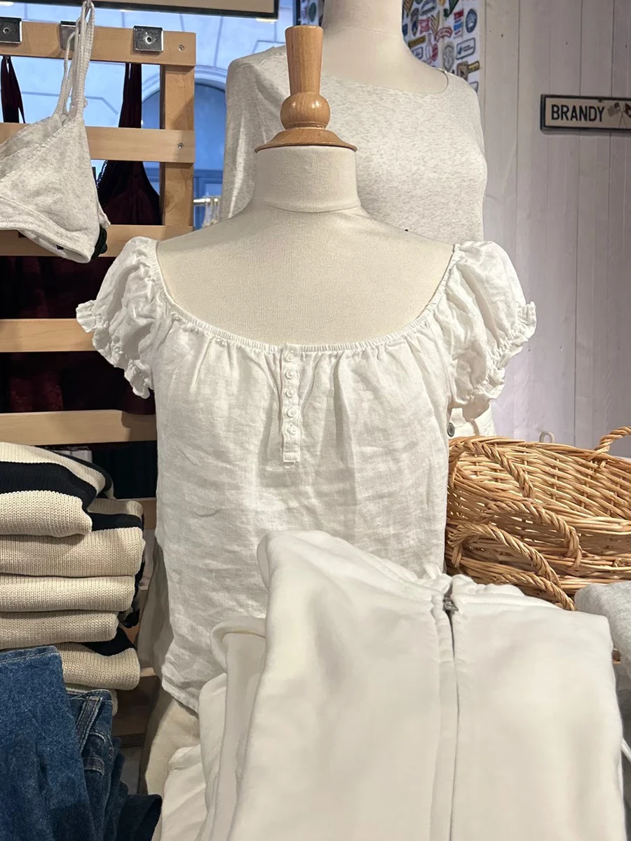 Five Buttons White Thin Blouse T-shirt Women Stretch Scoop Neck Puff Sleeve Tee Shirts Summer Preppy Style Sweet Casual Crop Top
Five Buttons White Thin Blouse T-shirt Women Stretch Scoop Neck Puff Sleeve Tee Shirts Summer Preppy Style Sweet Casual Crop Top