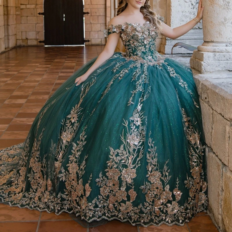 Blackish Green Shiny Quinceanera Dresses Ball Gown Off The Shoulder Applique Lace Beading Tull Party Birthday Sweet 16 Dress
Blackish Green Shiny Quinceanera Dresses Ball Gown Off The Shoulder Applique Lace Beading Tull Party Birthday Sweet 16 Dress