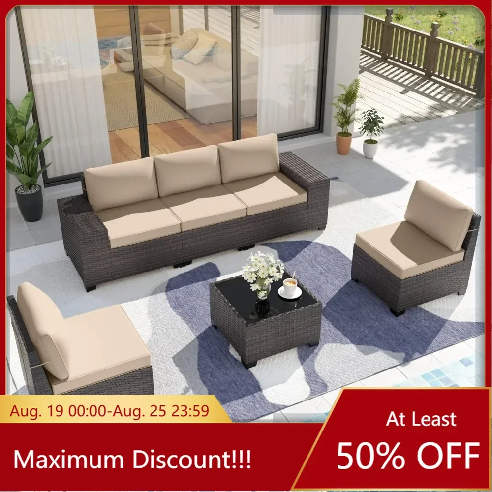 Garden Furniture Sets, 6 Piece Outdoor Wicker Patio Furniture Set Sofa with Thick Cushions and Glass Coffee Table, Sand Color
Garden Furniture Sets, 6 Piece Outdoor Wicker Patio Furniture Set Sofa with Thick Cushions and Glass Coffee Table, Sand Color