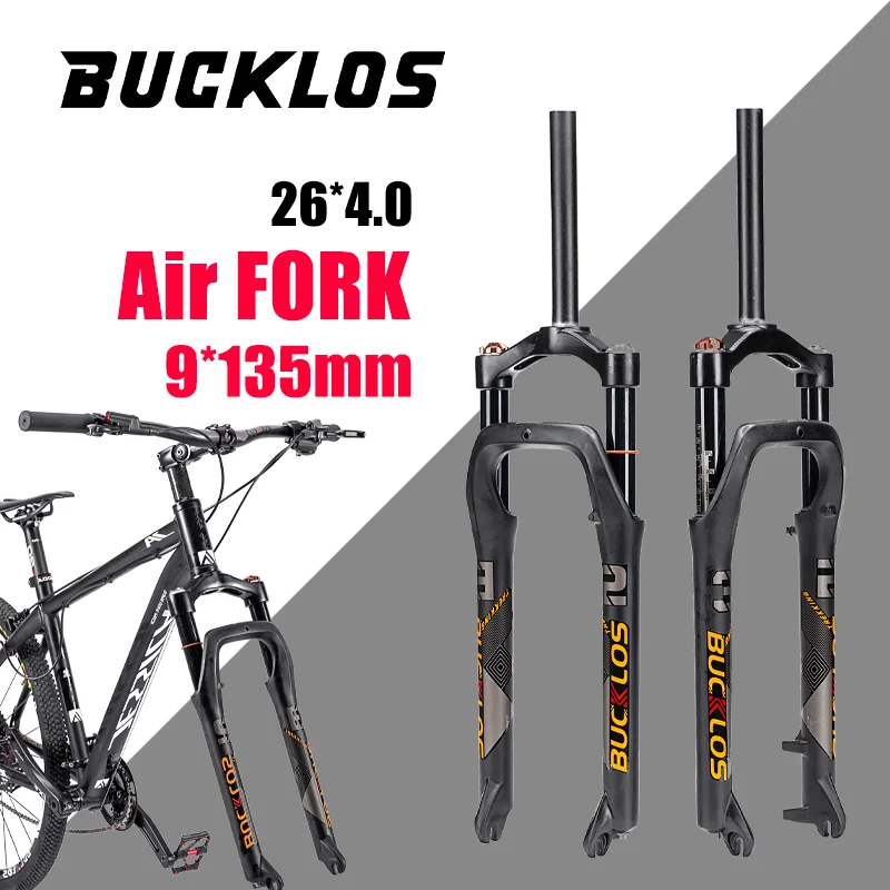 BUCKLOS Bike Air Suspension Fork 26* 4.0 Tire Manual Lockout Front Fork 120mm Travel 9*135mm QR Fork for Beach Bike Cycling Part
BUCKLOS Bike Air Suspension Fork 26* 4.0 Tire Manual Lockout Front Fork 120mm Travel 9*135mm QR Fork for Beach Bike Cycling Part