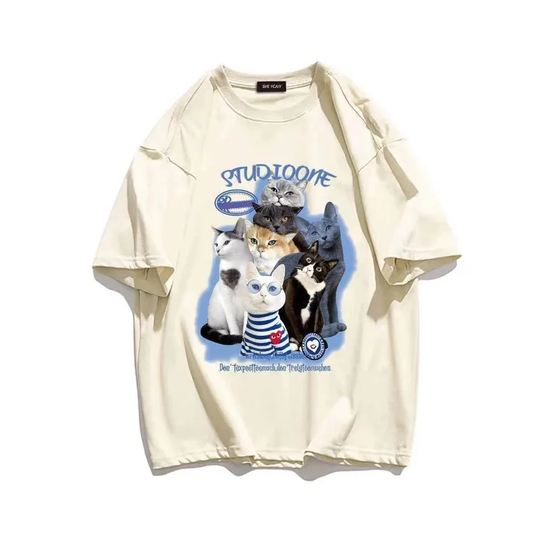 2023 summer Japanese high-quality short-sleeved T-shirt for men and women couples trendy brand retro cartoon cat print T-shirt
2023 summer Japanese high-quality short-sleeved T-shirt for men and women couples trendy brand retro cartoon cat print T-shirt