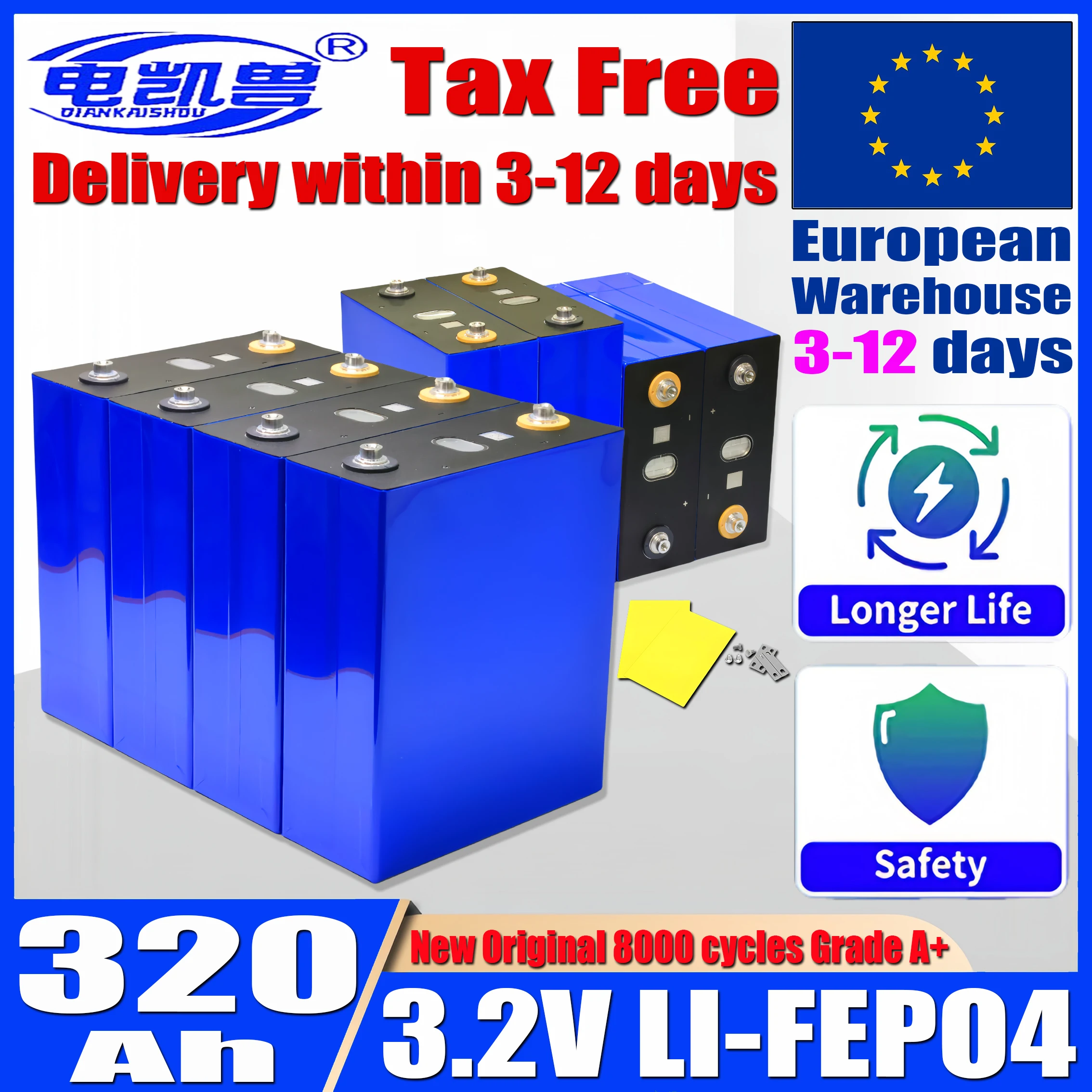 3-12days Grade A 3.2V 320Ah Lifepo4 Battery 8000 cycle Lithium iron phosphate Rechargeable Cell For DIY 12V 24V RV Solar Camping
3-12days Grade A 3.2V 320Ah Lifepo4 Battery 8000 cycle Lithium iron phosphate Rechargeable Cell For DIY 12V 24V RV Solar Camping