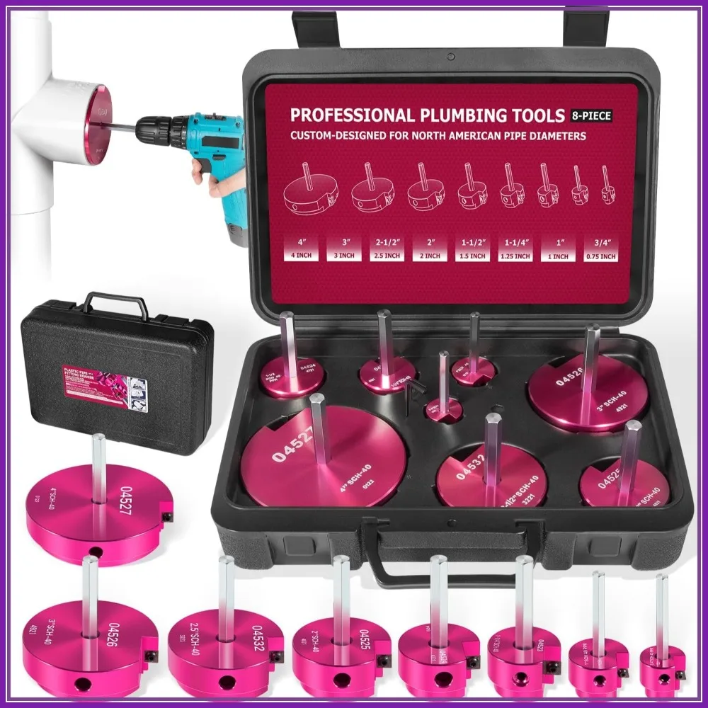PVC Pipe Reamer, Plastic PVC Pipe Fitting Reamer Plumbing Tools Kit Fit into Standard 1/2" Drills (8-piece)
PVC Pipe Reamer, Plastic PVC Pipe Fitting Reamer Plumbing Tools Kit Fit into Standard 1/2" Drills (8-piece)