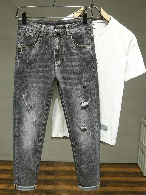 Spring New Men's High-End Ripped Jeans Loose Elastic Straight Leg Long Pants Casual Wear Cotton Stretch Denim mid Waist
Spring New Men's High-End Ripped Jeans Loose Elastic Straight Leg Long Pants Casual Wear Cotton Stretch Denim mid Waist
