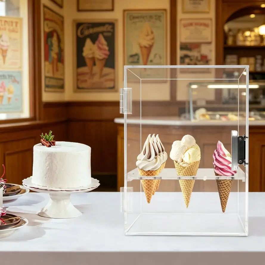 Acrylic Ice Cream Cone Holder 9 Holes Transparent Display Cabinet for Countertop Durable Scratch Resistant Showcase for Ice Cream Cones Candy Sushi Dessert Retail Store Food Display Stand
Acrylic Ice Cream Cone Holder 9 Holes Transparent Display Cabinet for Countertop Durable Scratch Resistant Showcase for Ice Cream Cones Candy Sushi Dessert Retail Store Food Display Stand