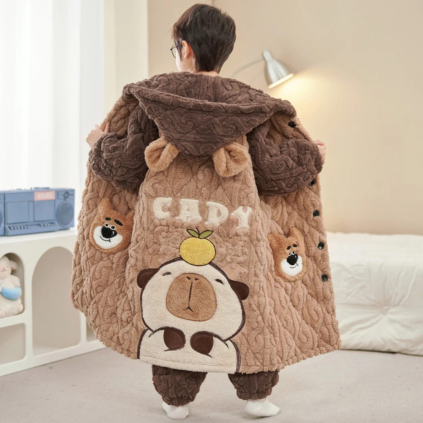 Winter New 2Pcs Children Plush Pajamas Kawaii Triple-Layer Thicken Cartoon Anime Boy Long Style Hooded Warm Casual Home Clothes
Winter New 2Pcs Children Plush Pajamas Kawaii Triple-Layer Thicken Cartoon Anime Boy Long Style Hooded Warm Casual Home Clothes