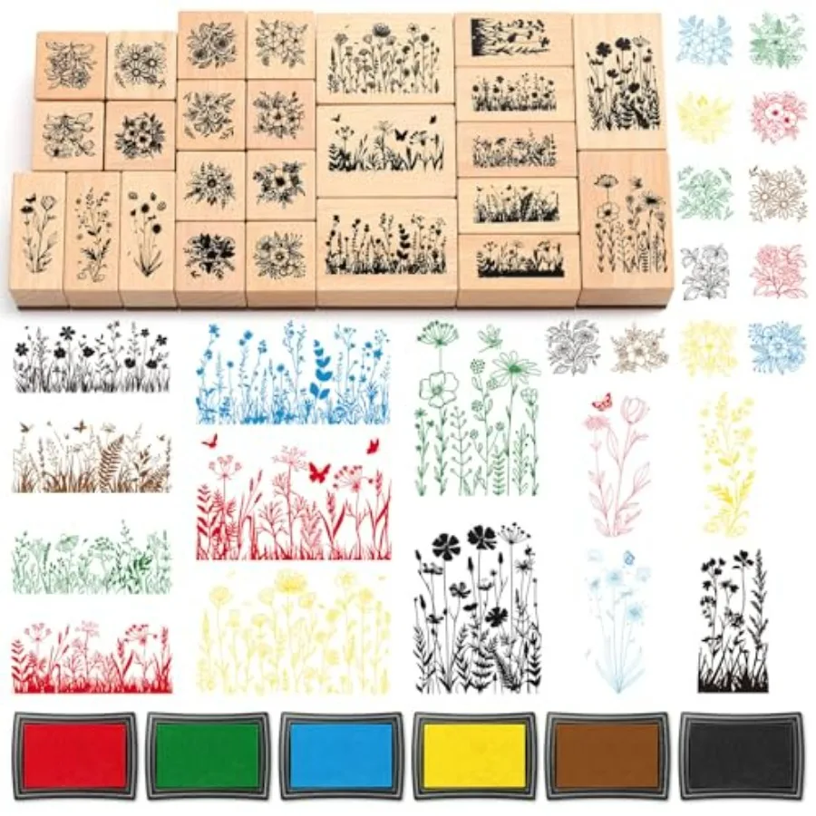 25 Pcs Plant Stamps Eucalyptus Leaves Wooden Rubber Stamp with 6 Colors Ink Pads Set Botanical Flower Stamps for Journaling Car
25 Pcs Plant Stamps Eucalyptus Leaves Wooden Rubber Stamp with 6 Colors Ink Pads Set Botanical Flower Stamps for Journaling Car