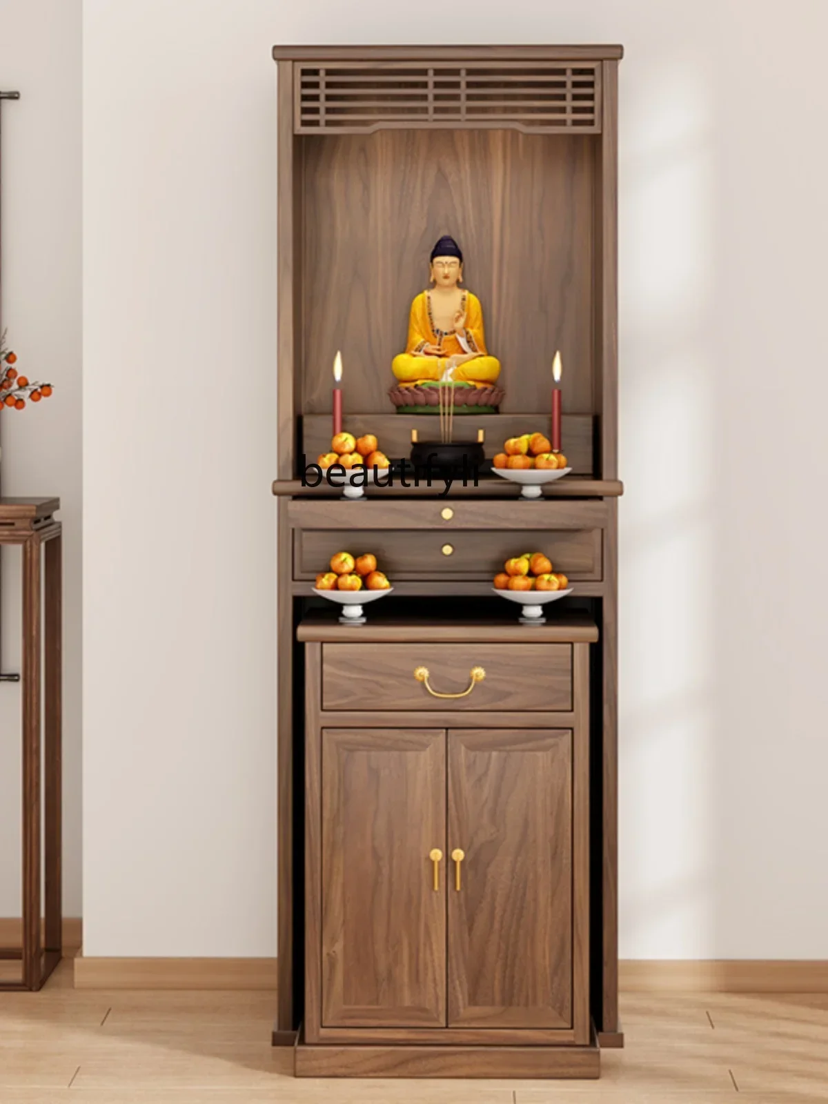 Black Walnut Buddha Shrine Altar Cabinet - Household God of Wealth Closet with Pedestal for Buddha Statue
Black Walnut Buddha Shrine Altar Cabinet - Household God of Wealth Closet with Pedestal for Buddha Statue
