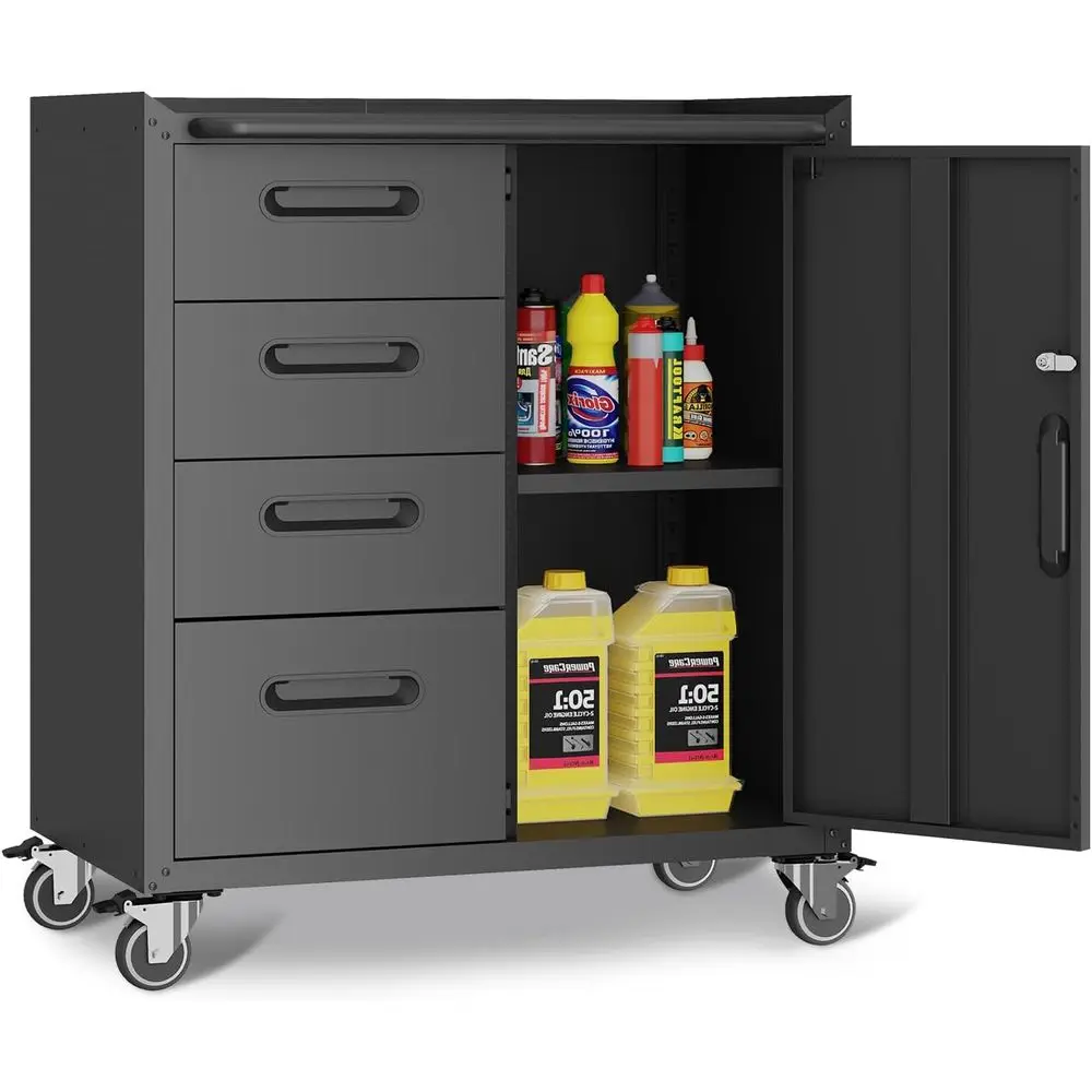 Black Heavy-Duty Lockable Metal Rolling Tool Cabinet with Adjustable Shelves for Garage, Workshop, or Home Office
Black Heavy-Duty Lockable Metal Rolling Tool Cabinet with Adjustable Shelves for Garage, Workshop, or Home Office
