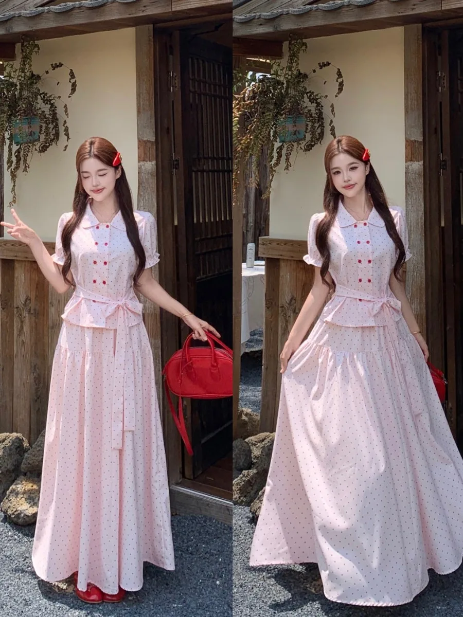 plus Size Loose Fit Shirt with Belted Waist Polka Dot Double Buttoned Knot Summer Casual Korean Style A-Line Skirt Set
plus Size Loose Fit Shirt with Belted Waist Polka Dot Double Buttoned Knot Summer Casual Korean Style A-Line Skirt Set