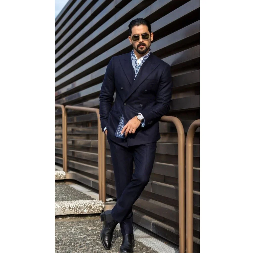 Formal Peak Lapel Double Breasted Men Suits Navy Blue 2 Piece Business Casual Wedding Tuxedo Male Suit Slim Fit Blazer Pants
Formal Peak Lapel Double Breasted Men Suits Navy Blue 2 Piece Business Casual Wedding Tuxedo Male Suit Slim Fit Blazer Pants