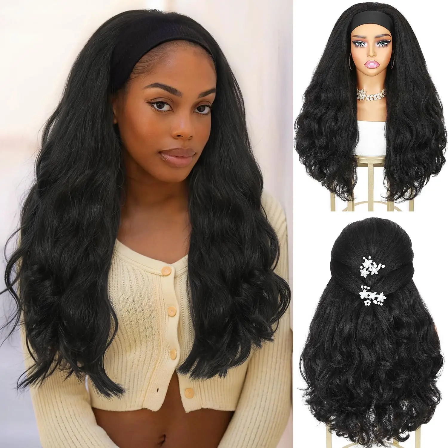 Quantum Love Yaki Curly Headband Wigs for Black Women - Kinky Straight Black Headband Curly Ends Synthetic Wear
Quantum Love Yaki Curly Headband Wigs for Black Women - Kinky Straight Black Headband Curly Ends Synthetic Wear