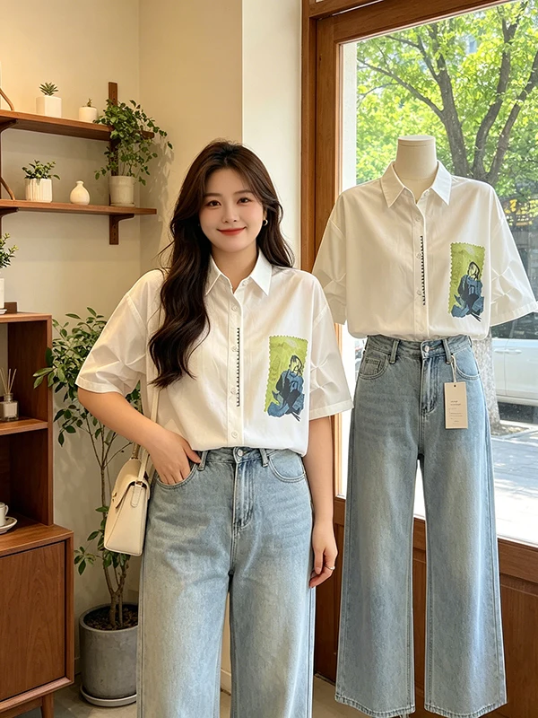 Summer New plus Size Fashion Printed Shirt Women Short Sleeve Loose Versatile Anti-Aging Slimming Personality Top Korean Styl...
Summer New plus Size Fashion Printed Shirt Women Short Sleeve Loose Versatile Anti-Aging Slimming Personality Top Korean Styl...