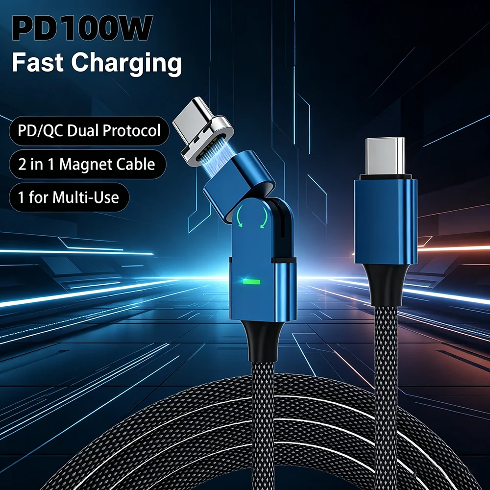 180° Rotatable Magnetic Cable, 100W PD Fast Charging, 3-in-1 Magnetic Connector, 480Mbps Data Sync, Universal USB Charging Cord
180° Rotatable Magnetic Cable, 100W PD Fast Charging, 3-in-1 Magnetic Connector, 480Mbps Data Sync, Universal USB Charging Cord
