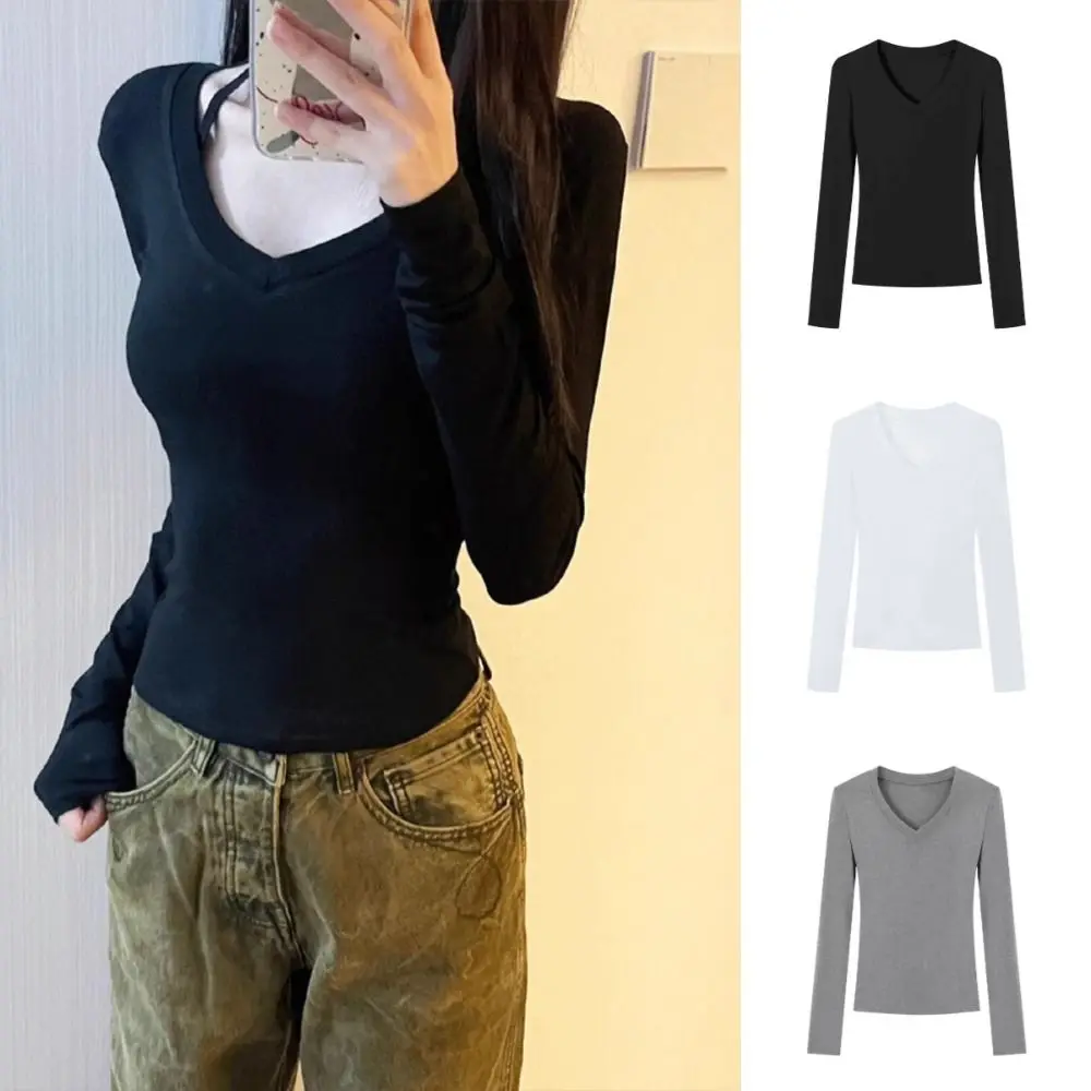 Fashion Y2K Long Sleeved T Shirt Solid Color Simple V Neck T-Shirt Blouse Undershirt Basic Tees Tops Streetwear
Fashion Y2K Long Sleeved T Shirt Solid Color Simple V Neck T-Shirt Blouse Undershirt Basic Tees Tops Streetwear