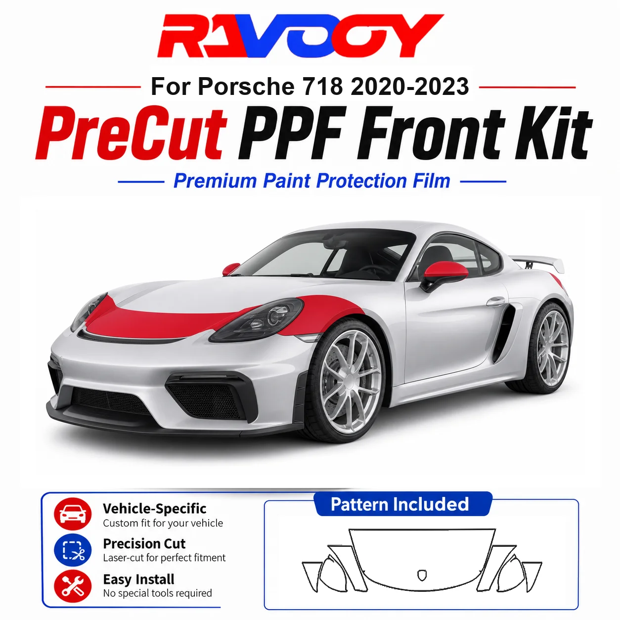 8.5mil TPU Precut PPF Kit For Porsche 718 2020-2023 - Hood, Fenders & Mirror Set - Self-Healing Clear Bra Film
8.5mil TPU Precut PPF Kit For Porsche 718 2020-2023 - Hood, Fenders & Mirror Set - Self-Healing Clear Bra Film