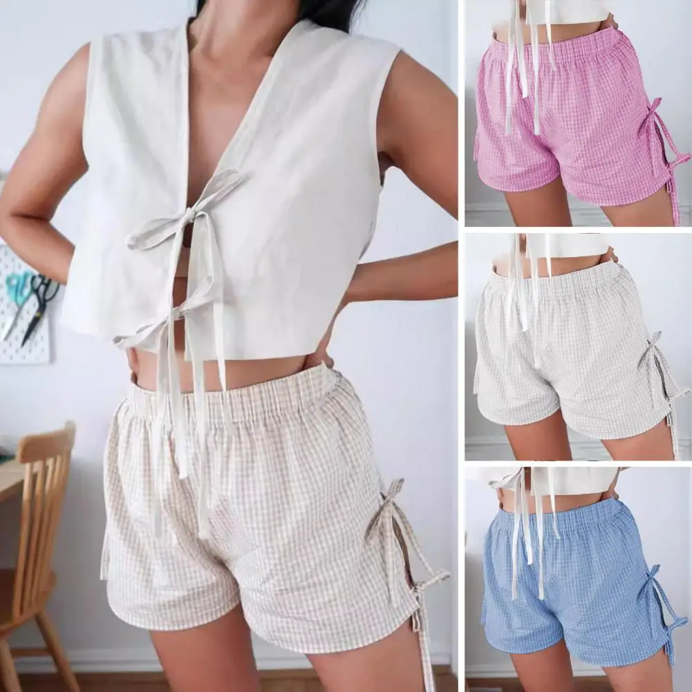 Elastic Waist Shorts Women Loose Shorts Plaid Print Women's Summer Shorts with High Elastic Waist Lace-up Bow Detail Retro Style
Elastic Waist Shorts Women Loose Shorts Plaid Print Women's Summer Shorts with High Elastic Waist Lace-up Bow Detail Retro Style