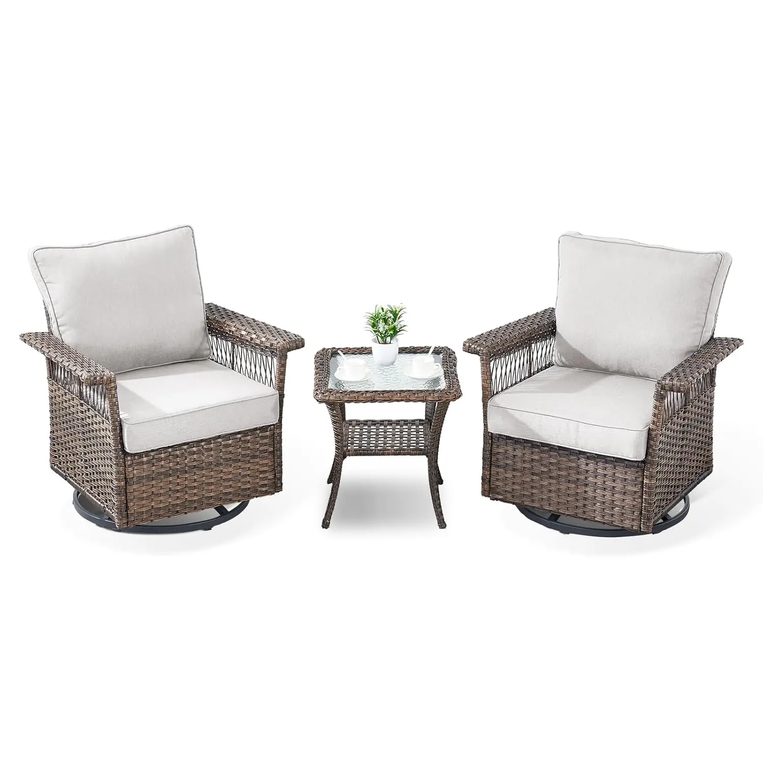 3PC Swivel Rocker Bistro Set All-Weather PE Wicker Cushioned Side Table Deck Porch Balcony, Customized
3PC Swivel Rocker Bistro Set All-Weather PE Wicker Cushioned Side Table Deck Porch Balcony, Customized