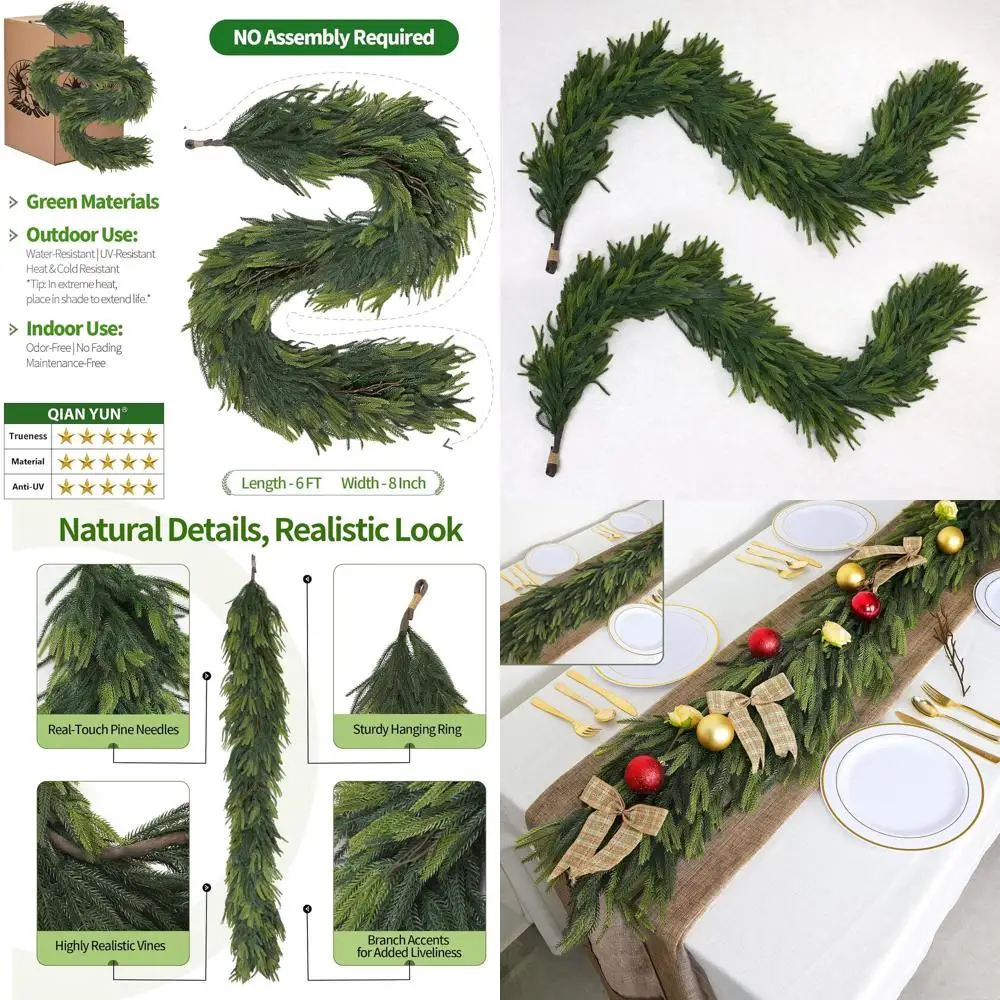 Pair of 6-Foot Dense Green Artificial Norfolk Pine Garlands for Festive Door, Mantel, and Staircase Decor
Pair of 6-Foot Dense Green Artificial Norfolk Pine Garlands for Festive Door, Mantel, and Staircase Decor