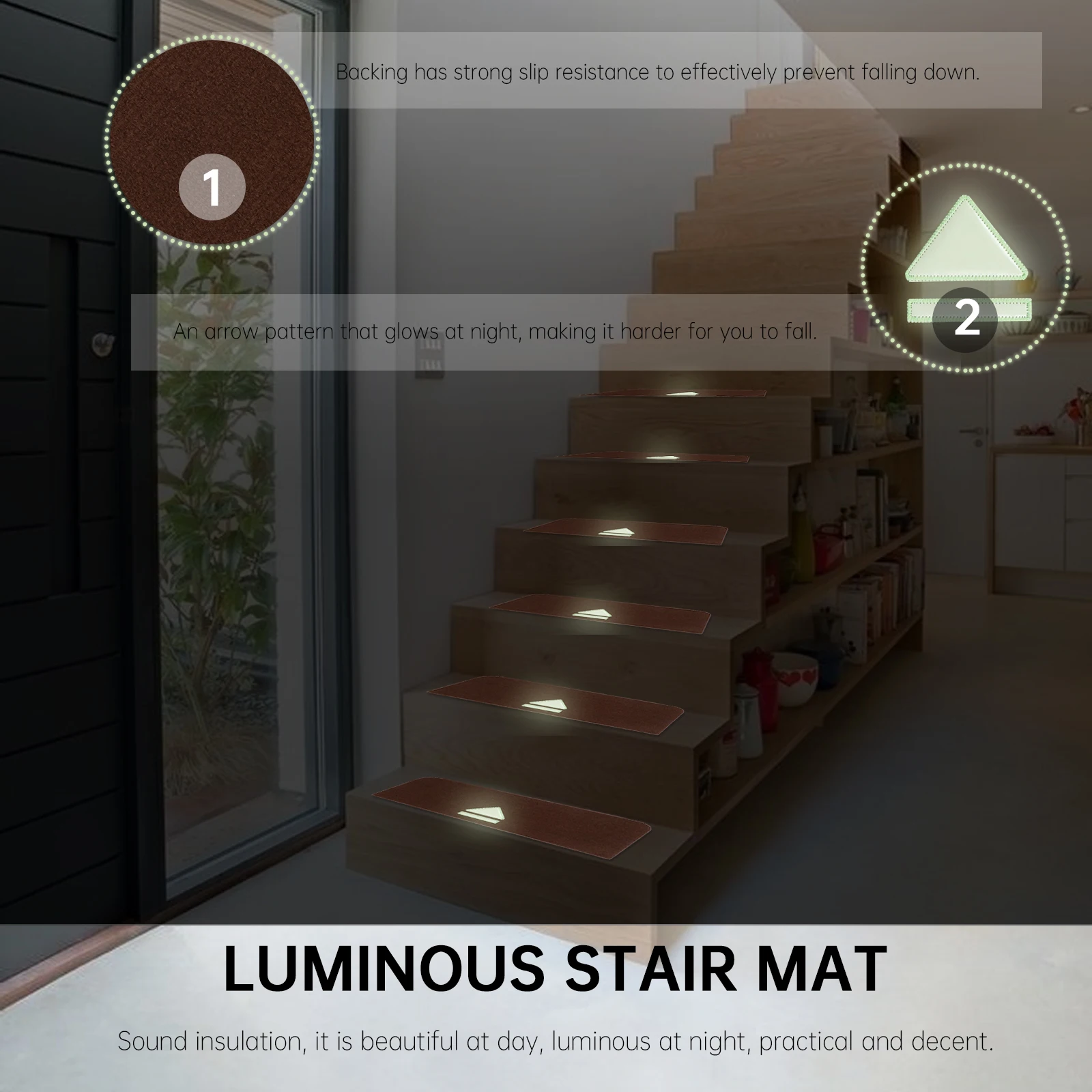 3pcs Stair Mat Non Slip Polyester Luminous Step Carpet Glow in Dark Self Adhesive Easy Clean Sound Insulation Home Stairs Pad
3pcs Stair Mat Non Slip Polyester Luminous Step Carpet Glow in Dark Self Adhesive Easy Clean Sound Insulation Home Stairs Pad