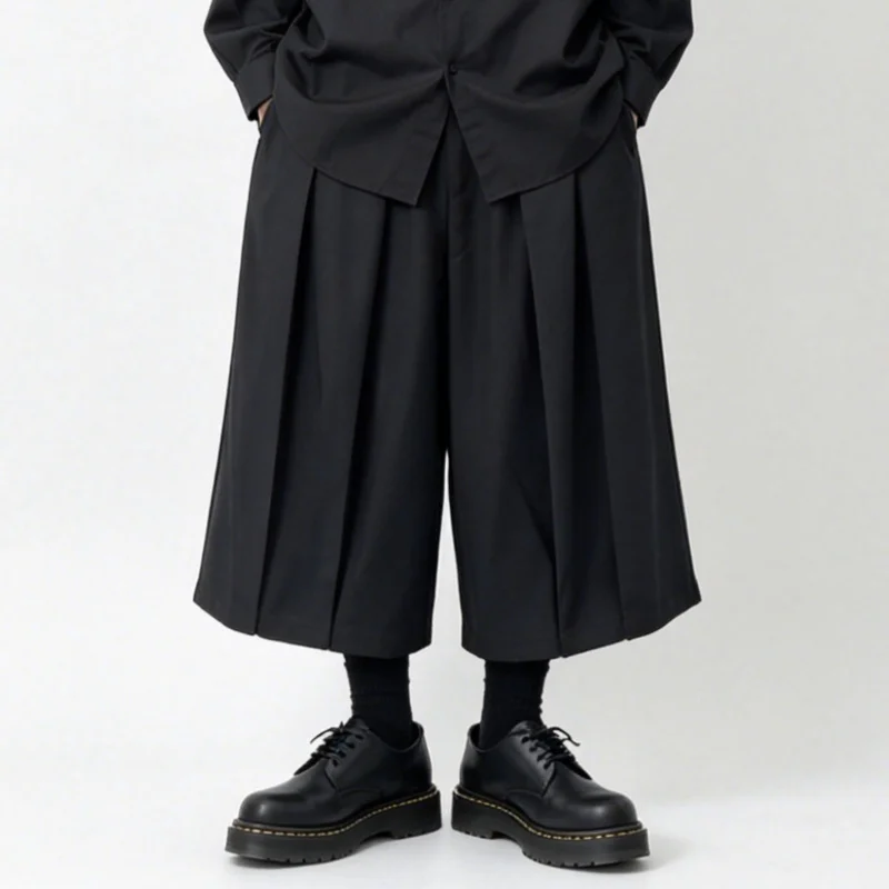 Men'S Casual Pants, Dark-Colored Wide-Leg Pants, Unisex Skirt-Pants, Loose High-Waisted Drawstring Cropped Pants B61
Men'S Casual Pants, Dark-Colored Wide-Leg Pants, Unisex Skirt-Pants, Loose High-Waisted Drawstring Cropped Pants B61