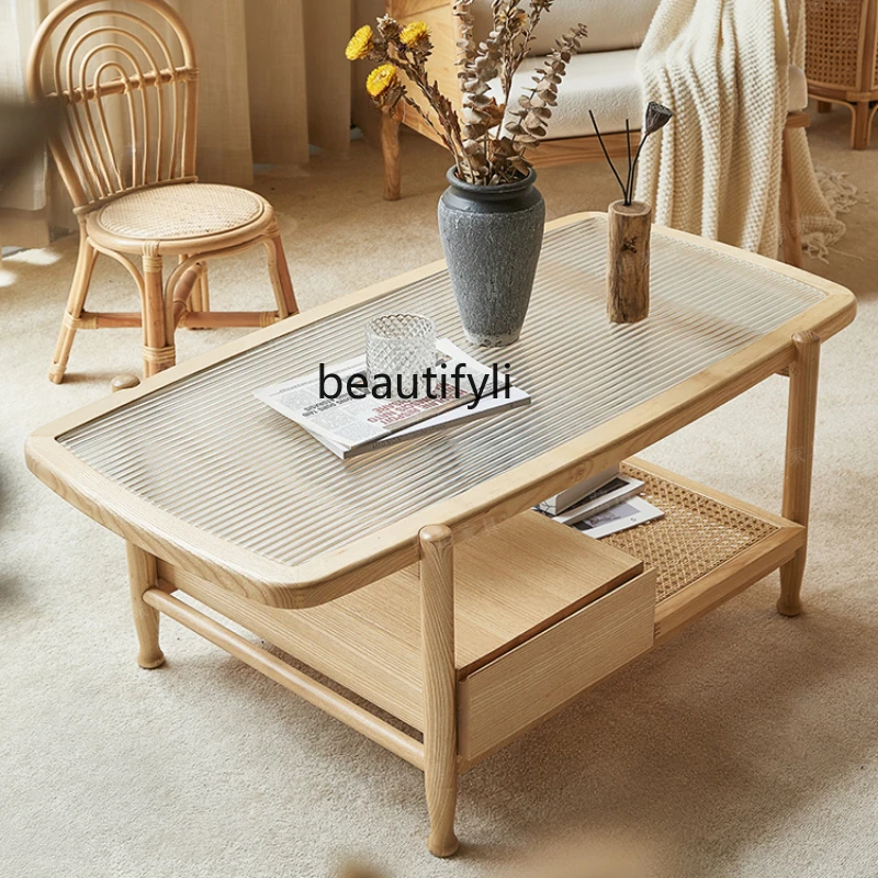 Solid Wood Small Apartment Changhong Glass Japanese Style Coffee Table Rectangular Rattan Bed Breakfast Tea Table Light Luxury
Solid Wood Small Apartment Changhong Glass Japanese Style Coffee Table Rectangular Rattan Bed Breakfast Tea Table Light Luxury