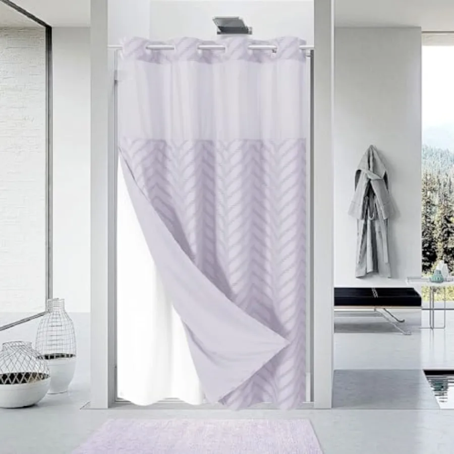 Stall No Hook Boho Farmhouse Shower Curtain with Snap-in Fabric Liner set-54Wx80H 78H Tufted Chevron Striped Hotel Grade Cloth
Stall No Hook Boho Farmhouse Shower Curtain with Snap-in Fabric Liner set-54Wx80H 78H Tufted Chevron Striped Hotel Grade Cloth