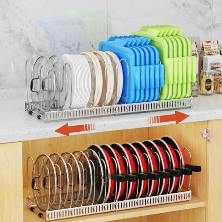 2 Pack Pot and Pan Organizer with 14 Adjustable Dividers 12"-23" Expandable Food Container Lid organizer Compatible with Tupper
2 Pack Pot and Pan Organizer with 14 Adjustable Dividers 12"-23" Expandable Food Container Lid organizer Compatible with Tupper