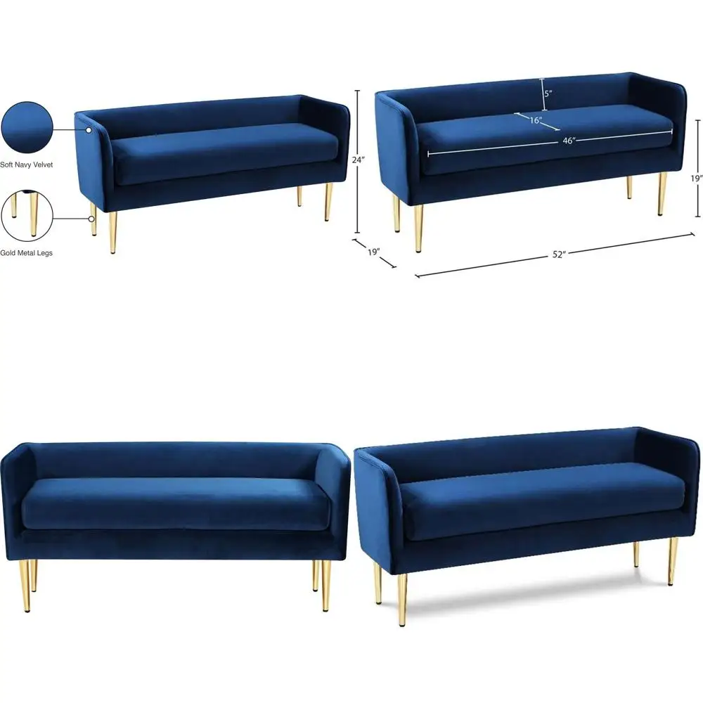 Contemporary Velvet Bench with Gold Metal Legs, 52W x 19D x 24H, Navy
Contemporary Velvet Bench with Gold Metal Legs, 52W x 19D x 24H, Navy