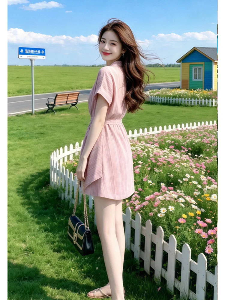 Slimming Shirt Style Dress Waist Cinched Summer New Fashionable Necktie Knot High Waist Short Sleeve Women's Casual A-Line Skirt
Slimming Shirt Style Dress Waist Cinched Summer New Fashionable Necktie Knot High Waist Short Sleeve Women's Casual A-Line Skirt