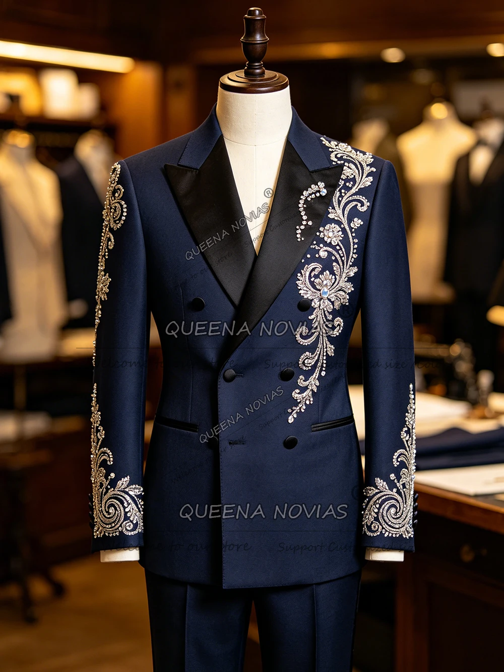 Exclusive Diamond Beaded Suit Men Formal Wear Double Breasted Jacket Pants 2 Piece Sets Black Label Groom Wedding Tuxedos 2026
Exclusive Diamond Beaded Suit Men Formal Wear Double Breasted Jacket Pants 2 Piece Sets Black Label Groom Wedding Tuxedos 2026