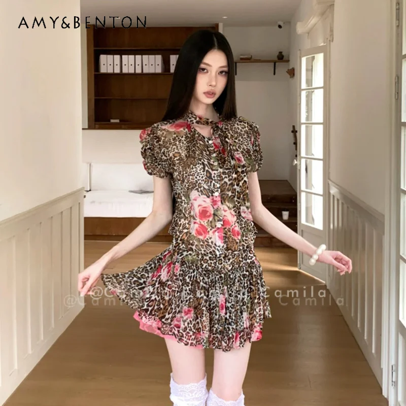 Retro Design Temperament Sexy Leopard Print Print Women's Short-sleeved Shirt 2026 Pleated Chiffon Skirt Two-piece Set Ladies
Retro Design Temperament Sexy Leopard Print Print Women's Short-sleeved Shirt 2026 Pleated Chiffon Skirt Two-piece Set Ladies