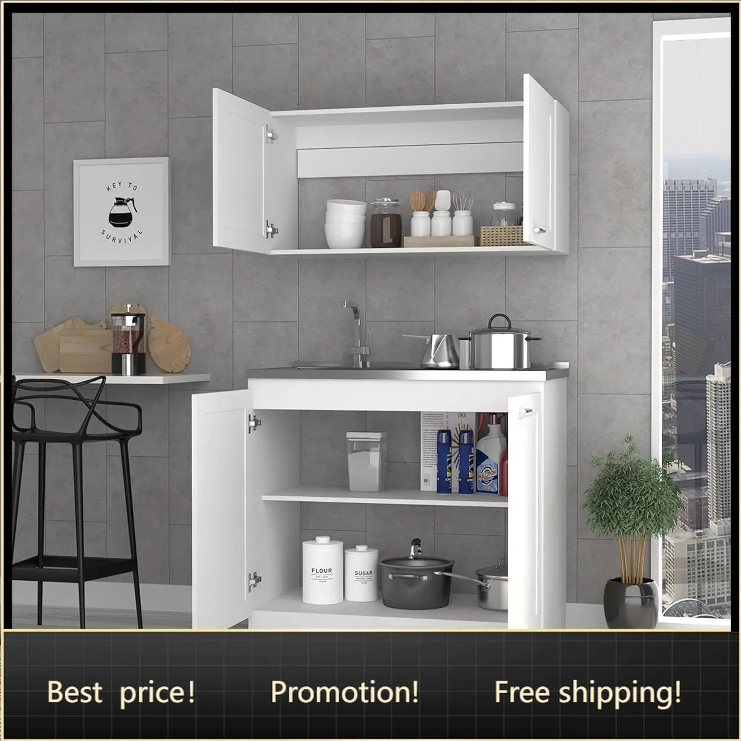 2-Piece Kitchen Cabinet Set with Sink Countertop & Wall Cabinet, White, 41" Wide
2-Piece Kitchen Cabinet Set with Sink Countertop & Wall Cabinet, White, 41" Wide