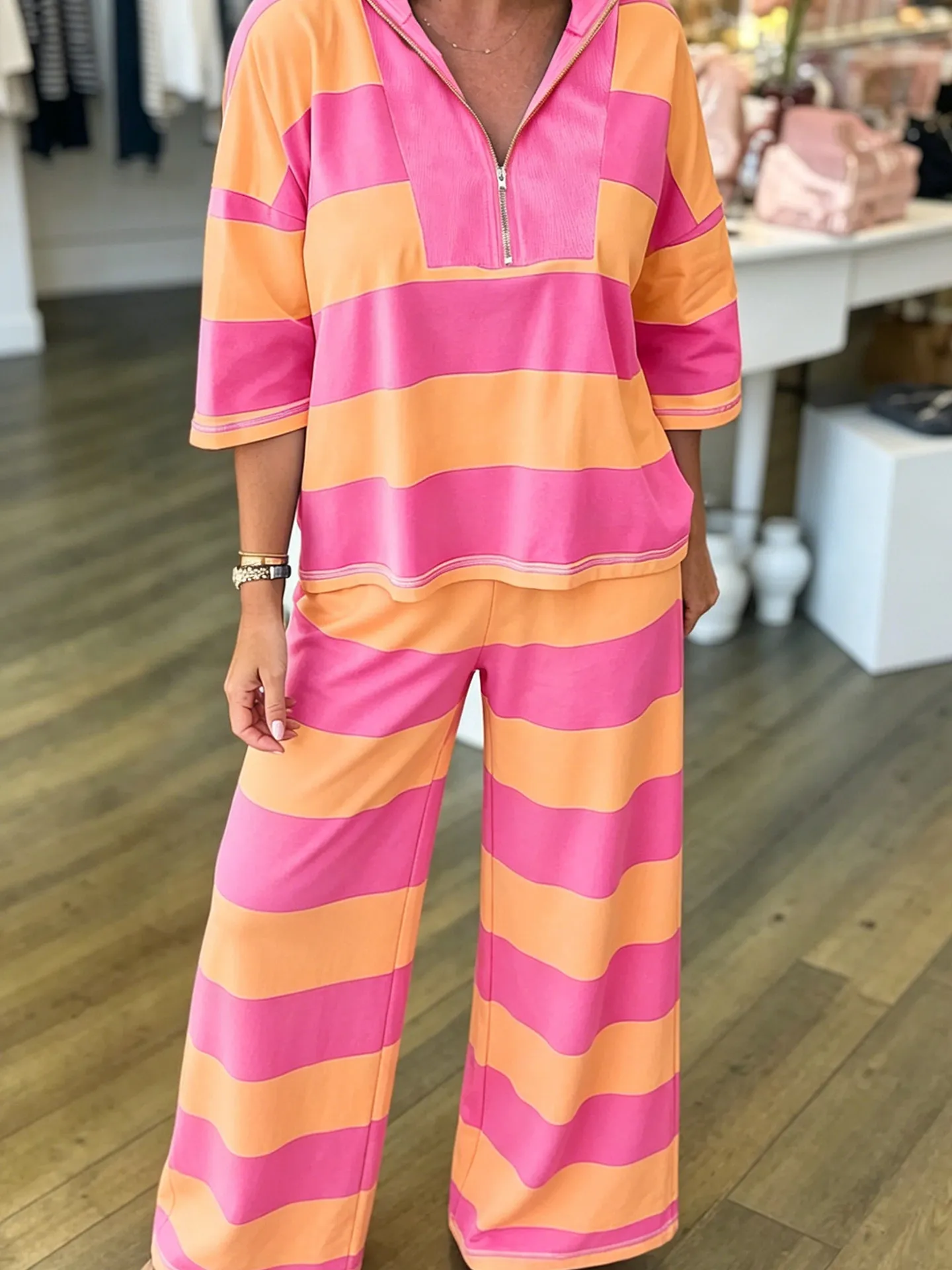 DearLover Casual Stripe Color Block Summer New Half Zip Short Sleeve Long Pants Two Piece Set Women Fashion Loose Fit T-Shirt
DearLover Casual Stripe Color Block Summer New Half Zip Short Sleeve Long Pants Two Piece Set Women Fashion Loose Fit T-Shirt