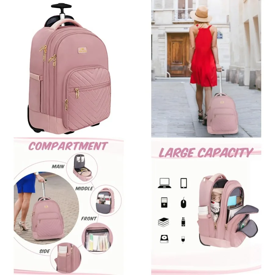 Rolling Backpack for Women, 17 Inch Travel Laptop Backpacks with Wheels, Large Carry On Business Luggage Roller Backpack, Water
Rolling Backpack for Women, 17 Inch Travel Laptop Backpacks with Wheels, Large Carry On Business Luggage Roller Backpack, Water