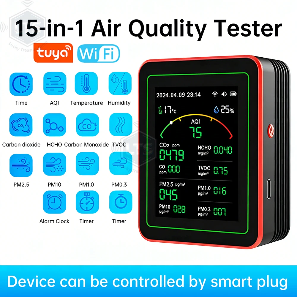 Многофункциональный умный монитор качества воздуха Tuya WiFi: тестер CO2, CO, TVOC, HCHO, PM, детектор формальдегида, измеритель температуры и влажности
Многофункциональный умный монитор качества воздуха Tuya WiFi: тестер CO2, CO, TVOC, HCHO, PM, детектор формальдегида, измеритель температуры и влажности