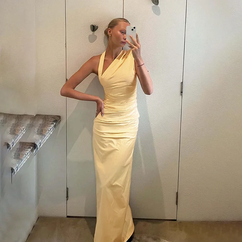 Xy25066 Slanted Shoulder Hanging Neck Long Dress for Women in Full Care, Summer New Style, Shrink Fold Backless Dress Party
Xy25066 Slanted Shoulder Hanging Neck Long Dress for Women in Full Care, Summer New Style, Shrink Fold Backless Dress Party