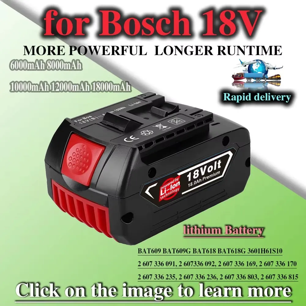 NEW 18V Battery 18.0Ah for Bosch Electric Drill 18V Rechargeable Li-ion Battery BAT609, BAT609G, BAT618, BAT618G, BAT614+Charger
NEW 18V Battery 18.0Ah for Bosch Electric Drill 18V Rechargeable Li-ion Battery BAT609, BAT609G, BAT618, BAT618G, BAT614+Charger