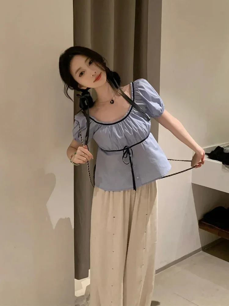 Japanese Sle Sweet Artistic Blue Polka Dots Bows Shoelace Shirt Summer New Arrival Silm Chic Short Sleeve Tops Women JJ110
Japanese Sle Sweet Artistic Blue Polka Dots Bows Shoelace Shirt Summer New Arrival Silm Chic Short Sleeve Tops Women JJ110
