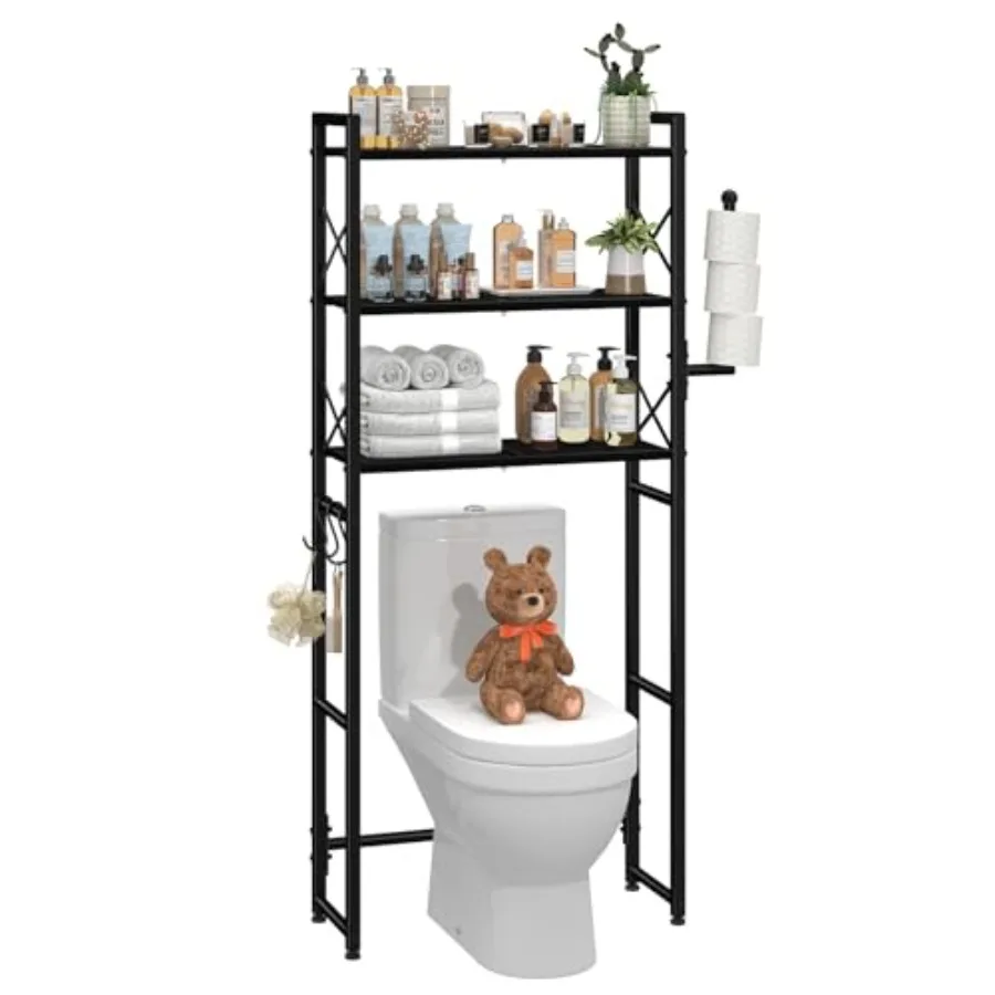 Over The Toilet Storage Rack with Toilet Paper Holder, Heavy Duty Metal Bathroom Organizer Shelf with Hooks, Black
Over The Toilet Storage Rack with Toilet Paper Holder, Heavy Duty Metal Bathroom Organizer Shelf with Hooks, Black