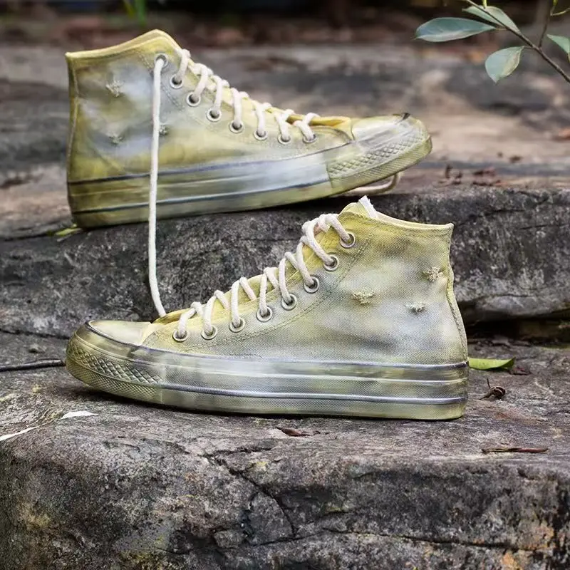 Handmade customized yellow old high-top canvas shoes large size men and women couples casual sports shoes 35-44
Handmade customized yellow old high-top canvas shoes large size men and women couples casual sports shoes 35-44