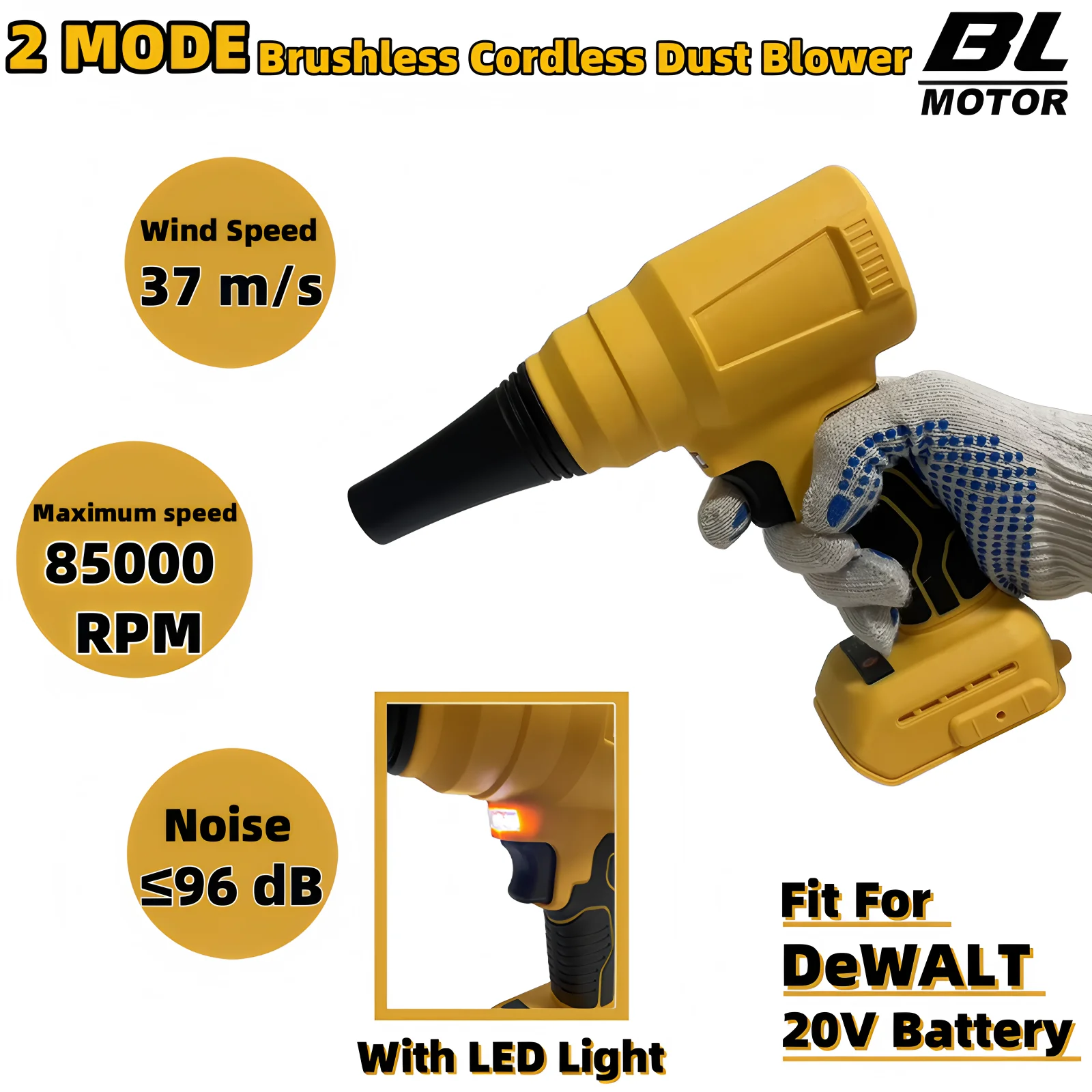Brushless Cordless Dust Blower Portable Electric Hair Dryer Hight Speed Blower Power Tool With 3-Nozzles For DeWALT 20V Battery
Brushless Cordless Dust Blower Portable Electric Hair Dryer Hight Speed Blower Power Tool With 3-Nozzles For DeWALT 20V Battery
