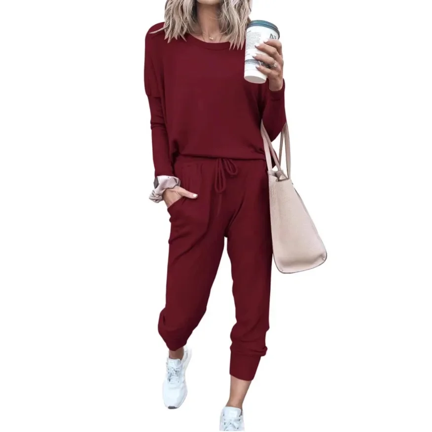2pcs Set Casual Suit Crew Neck Batwing Sleeve Pullover Top & Drawstring High-waisted Pants
2pcs Set Casual Suit Crew Neck Batwing Sleeve Pullover Top & Drawstring High-waisted Pants