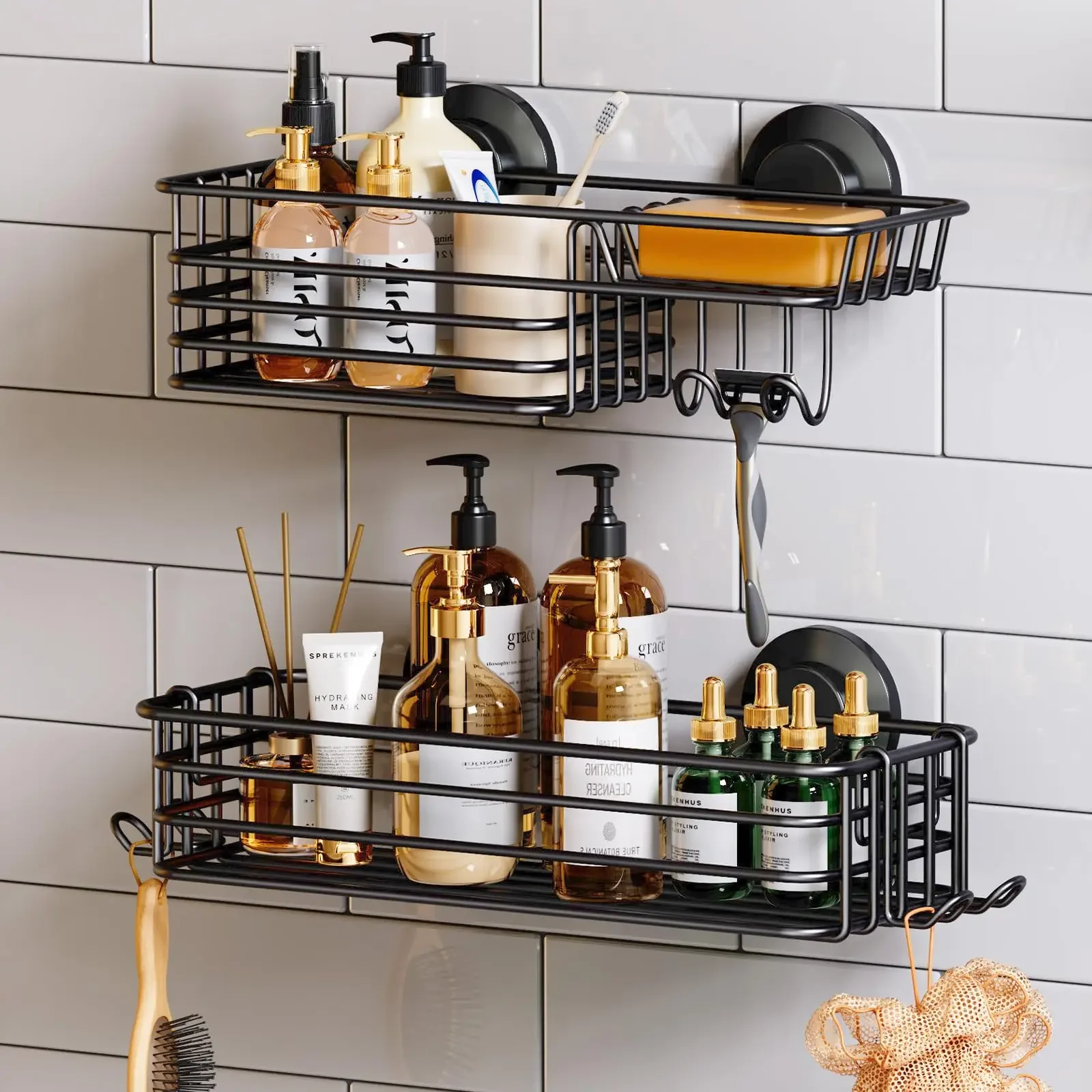 TAILI Shower Caddy Suction Cup 2 Pack with Hooks & Soap Holder, Heavy Duty Bathroom Shower Organizer, No Drilling Shower Shelves
TAILI Shower Caddy Suction Cup 2 Pack with Hooks & Soap Holder, Heavy Duty Bathroom Shower Organizer, No Drilling Shower Shelves