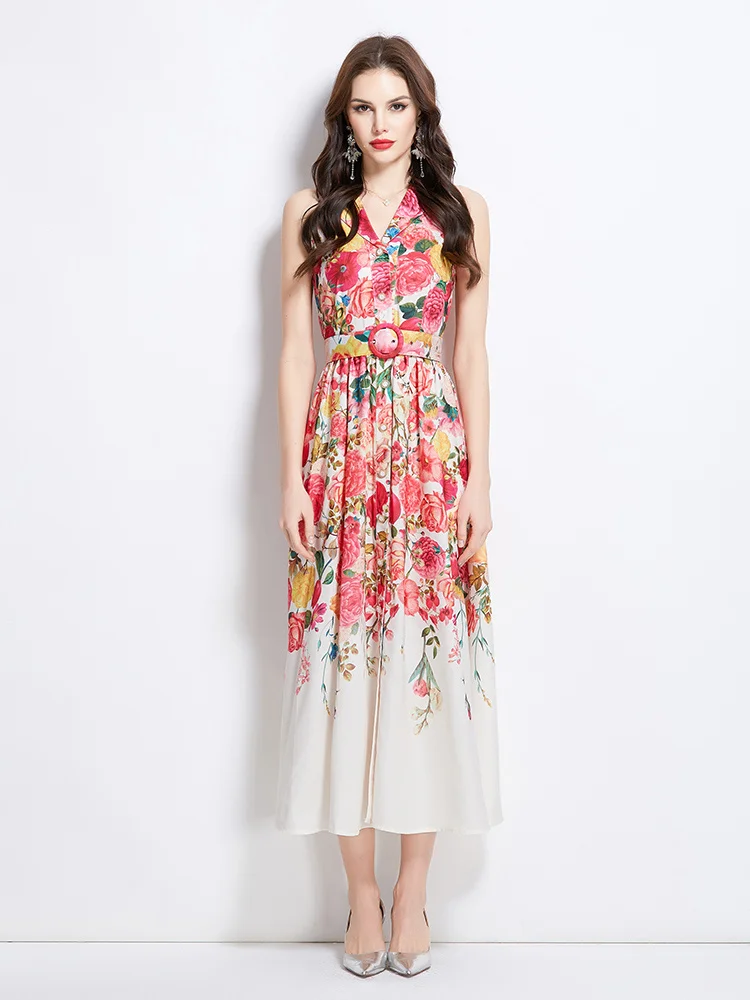 Fashion Elegant Flower Maxi Dress Summer Women Holiday Sleeveless Red Floral Print Belt Tank Dresses Midi Long Party Vestidos
Fashion Elegant Flower Maxi Dress Summer Women Holiday Sleeveless Red Floral Print Belt Tank Dresses Midi Long Party Vestidos