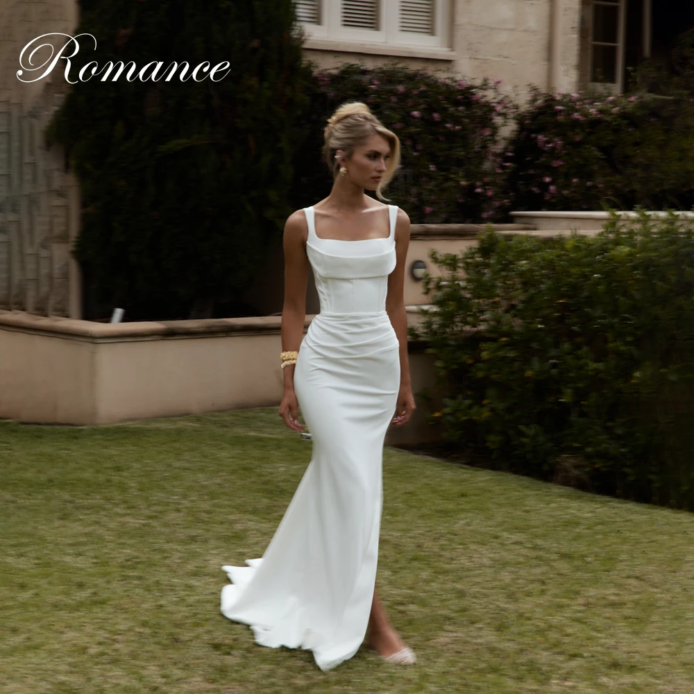 Simple Pleat Mermaid Wedding Dress High Slit Sleeveless Square Collar Spaghetti Straps Open Back Vestidos De Novia Customized
Simple Pleat Mermaid Wedding Dress High Slit Sleeveless Square Collar Spaghetti Straps Open Back Vestidos De Novia Customized
