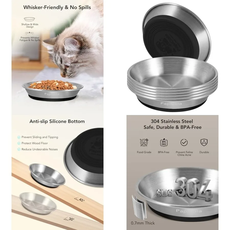 Stainless Steel Cat Bowls 6PCS, Non-Slip cat Food Dishes, Metal Pet Food and Water Bowls, Whisker Friendly with Wide and Shallo
Stainless Steel Cat Bowls 6PCS, Non-Slip cat Food Dishes, Metal Pet Food and Water Bowls, Whisker Friendly with Wide and Shallo